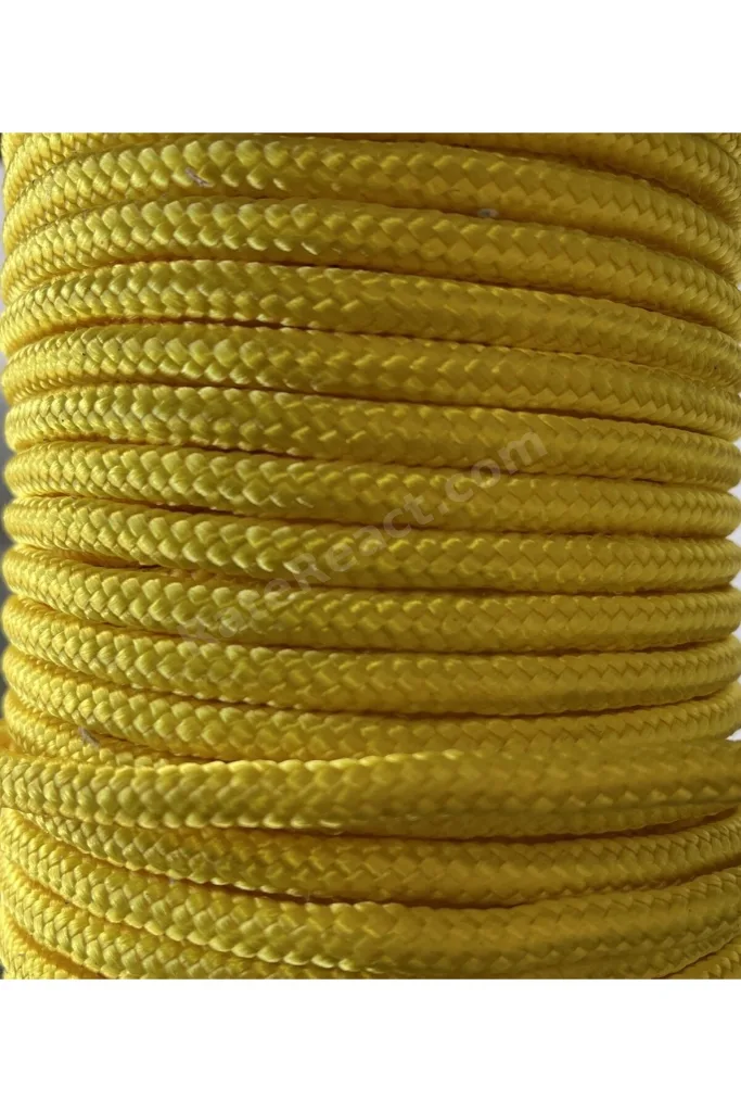 20 Mt Karabinalı 6 Mm Sarı Renk Polyester Içi Dolgulu Dağcılık Kamp Gemici Hamak Iskota Ipi