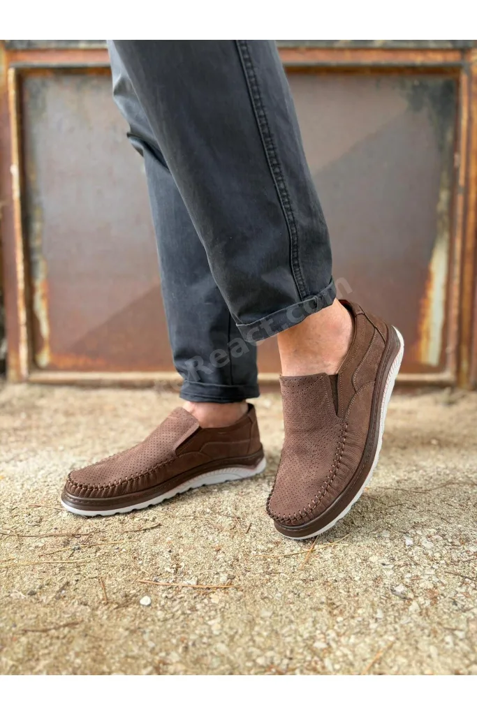 Erkek Günlük Hakiki Deri Kahverengi Loafer Ayakkabı