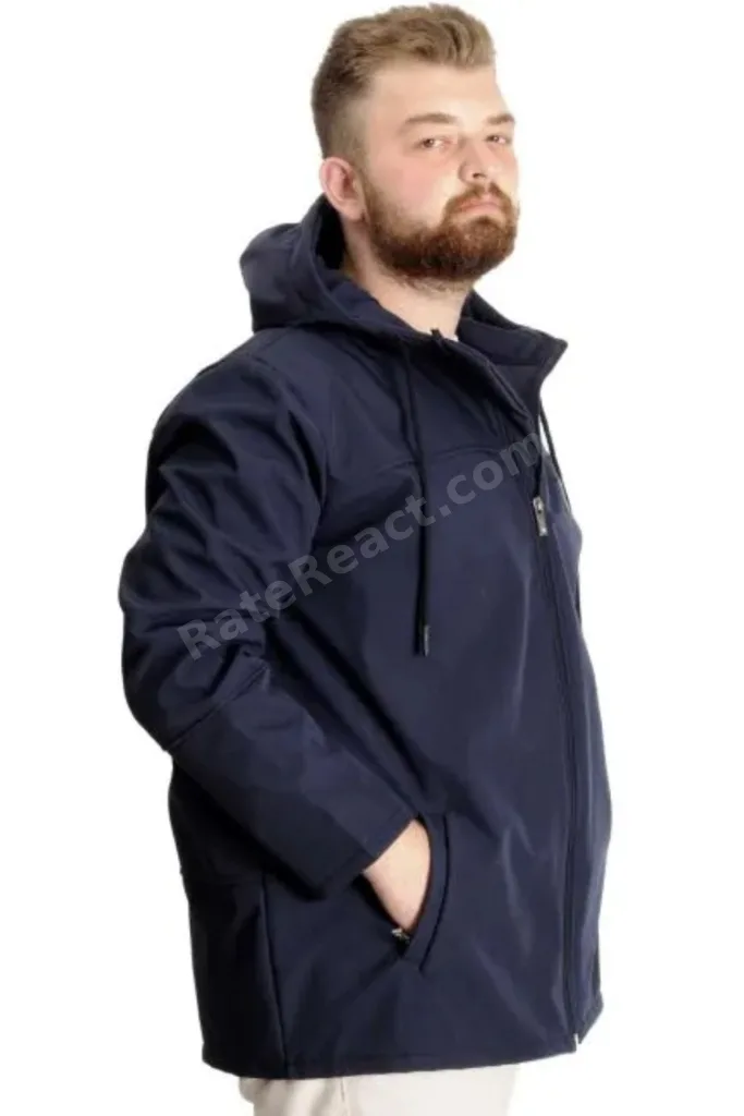 Büyük Beden Erkek Kapüşonlu Mont Waterproof Softshell 21235 Lacivert