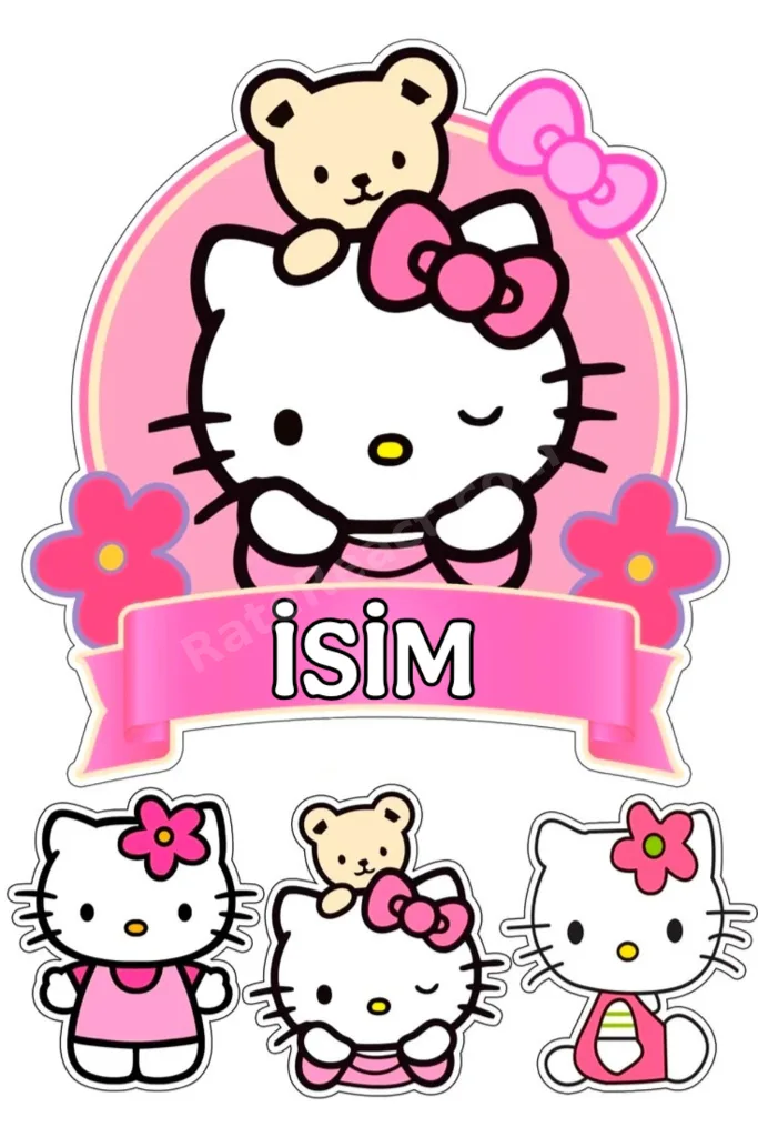 İSİMLİ - Hello Kitty Yenilebilir Pasta Süsü - Hello Kitty Pasta Resmi ve Baskısı Yenilebilir Kağıt