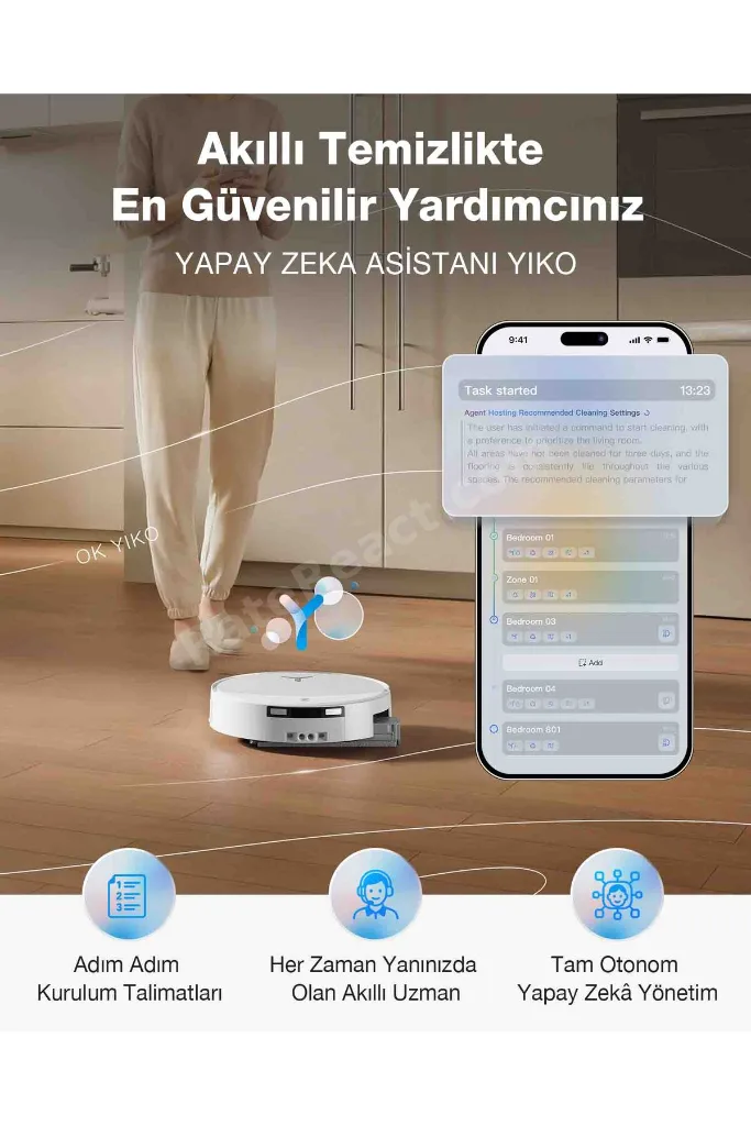 Deebot T90 Omni Robot Süpürge ve Paspas, 30.000PA Güçlü Emiş, Zerotangle 4.0