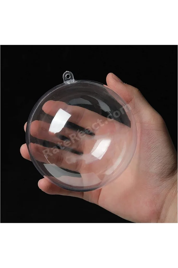 Şeffaf Mika Küre Top - Yılbaşı Çam Ağacı Süsleri - Asılabilir Plastik Top - 12 Cm
