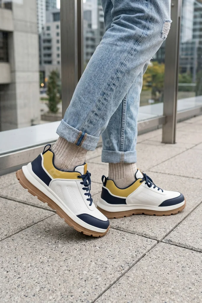 Rahat Beyaz Bağcıklı Günlük Spor Ayakkabı Erkek Sneaker Konforlu Şık Casual Ayakkabı