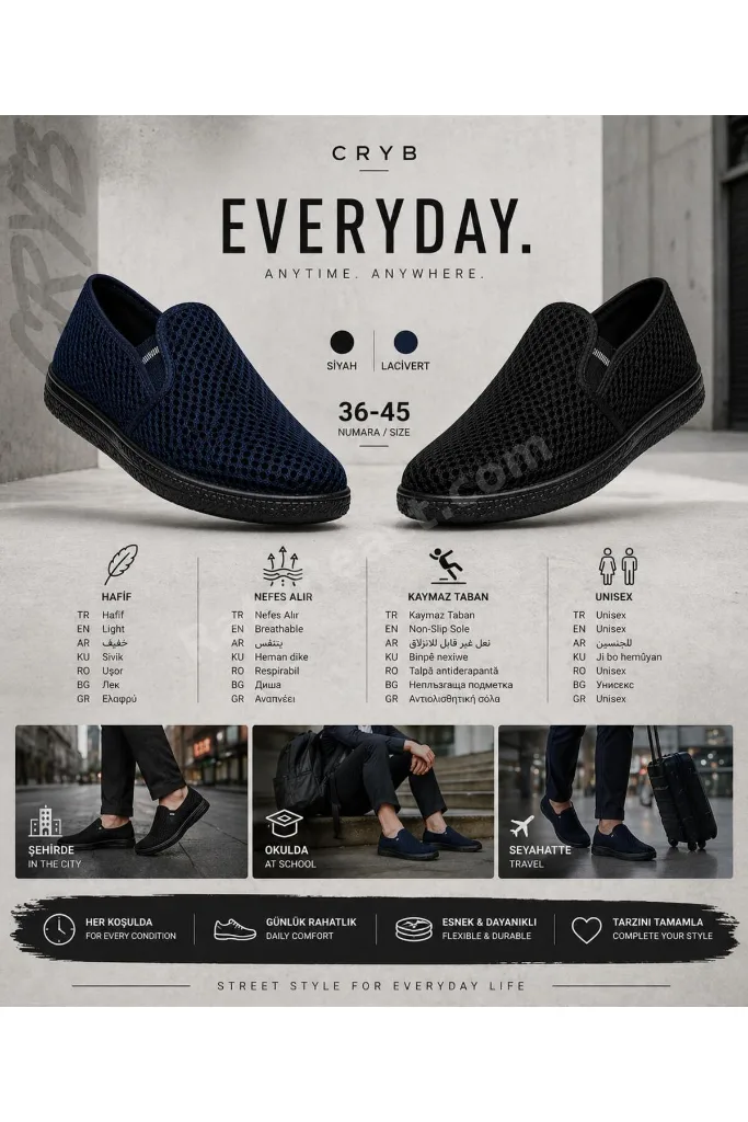 CRYB Günlük Rahat Hafif Fileli Unisex Spor Ayakkabı – Kaymaz Taban Slip-On