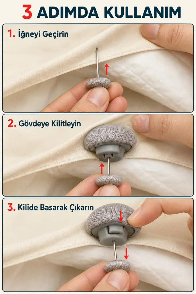 1 Adet Yorgan Sabitleme Klipsi İğneli Kilit Sistemli Nevresim Tutucu Kaymayı Azaltan Ev Tekstili Aparatı