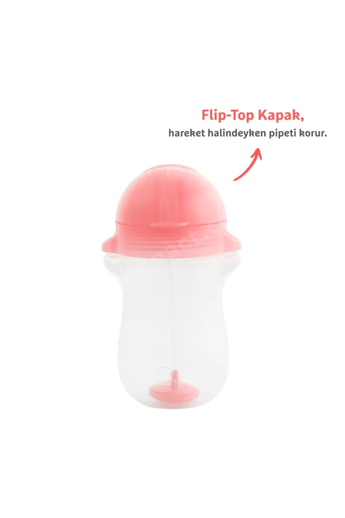 Tıklama Kilitli Uçlu Pipetli Alıştırma Bardağı, 12ay , 296ml, Pembe, 1 Adet