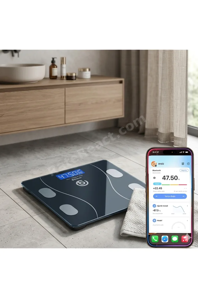 Dijital Baskül Bluetooth Vücut Analiz Tartısı - Akıllı Yağ Ölçer - Android iOS Uyumlu 180 KG