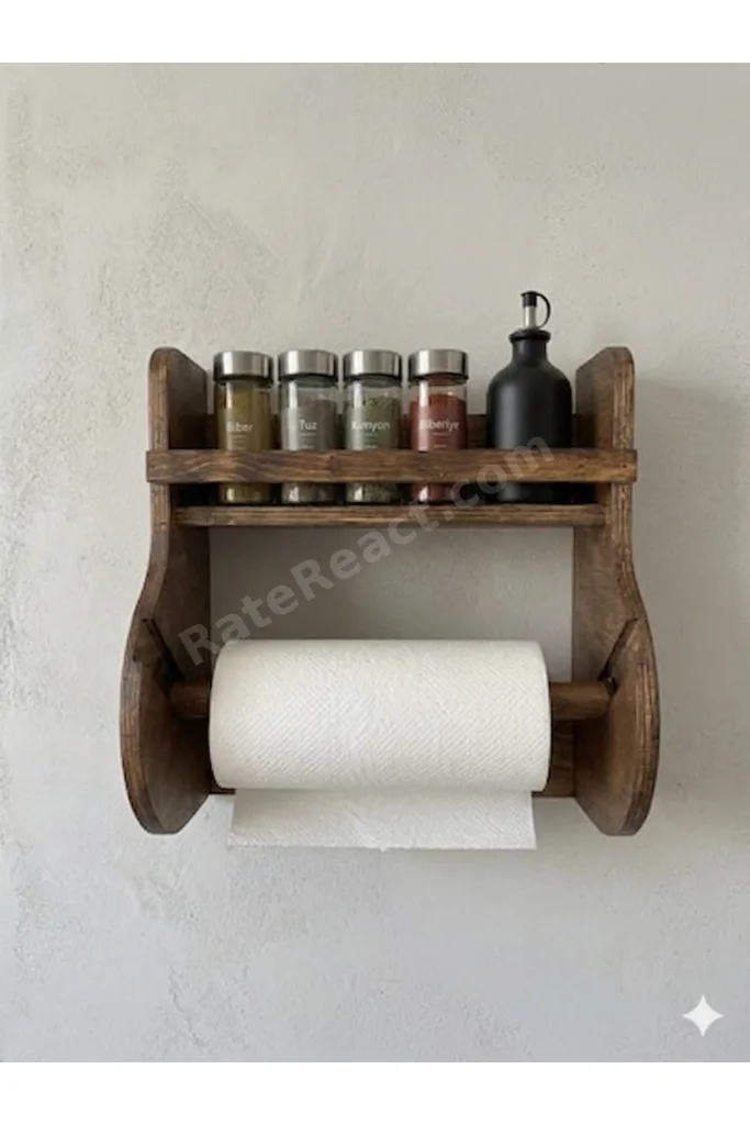 Ahşap Çok Amaçlı Mutfak Banyo Rafı Terek Ve Kağıt Havluluk Düzenleyici Raf