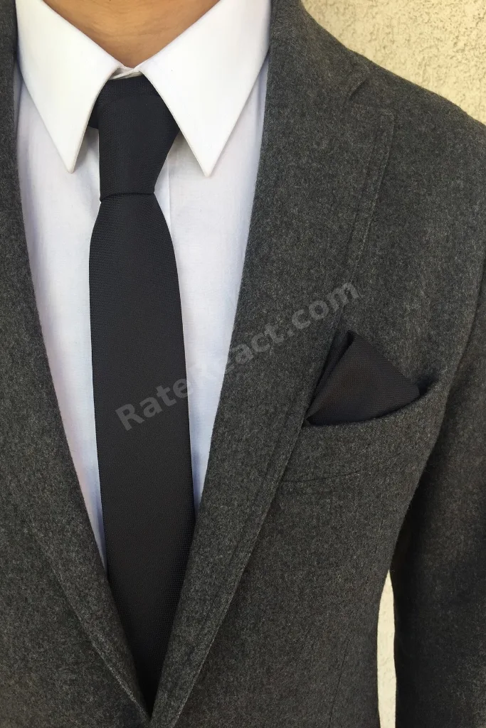 5,5 cm Siyah ince /slim Kravat Mendil Seti 4k010533
