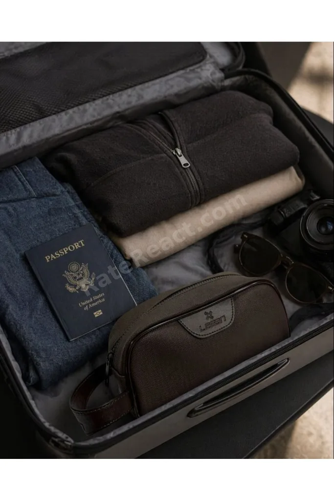 Kahverengi Deri Görünümlü Erkek Bakım Çantası – Seyahat Organizer Dopp Kit Tıraş ve Kozmetik Çantası 8376