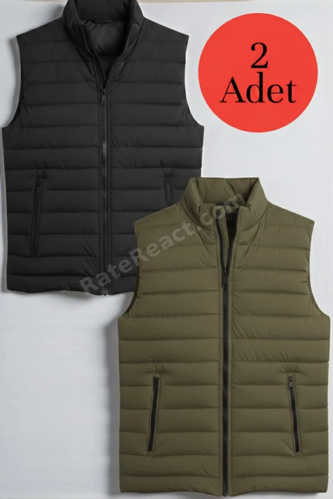 2 Adet Erkek Kapitone Astarlı Çift Cepli Şişme Yelek