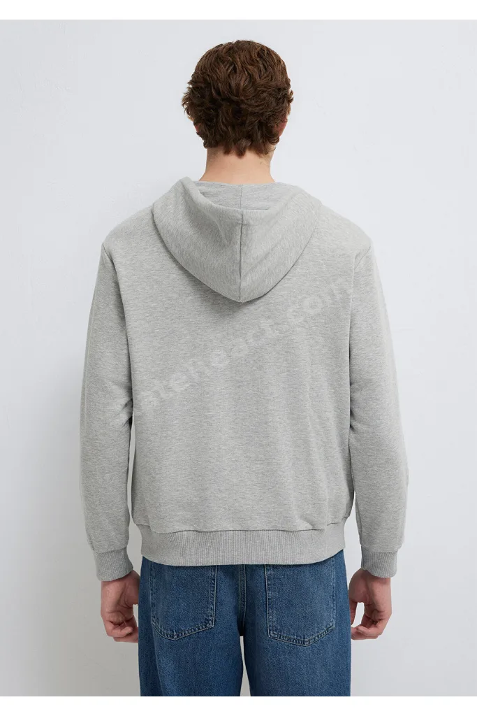 MVJNS Logo Baskılı Fermuarlı Kapüşonlu Gri Sweatshirt 0S10193-80196