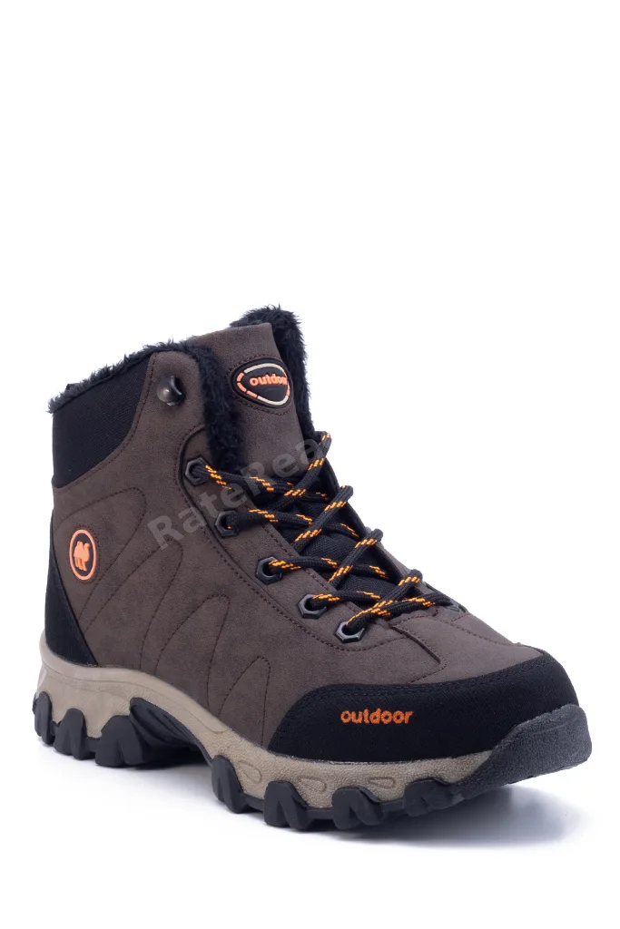 Kahverengi Unisex Outdoor Bot Ayakkabı Kışlık Dayanıklı Kaymaz Taban Bağcıklı 4054u