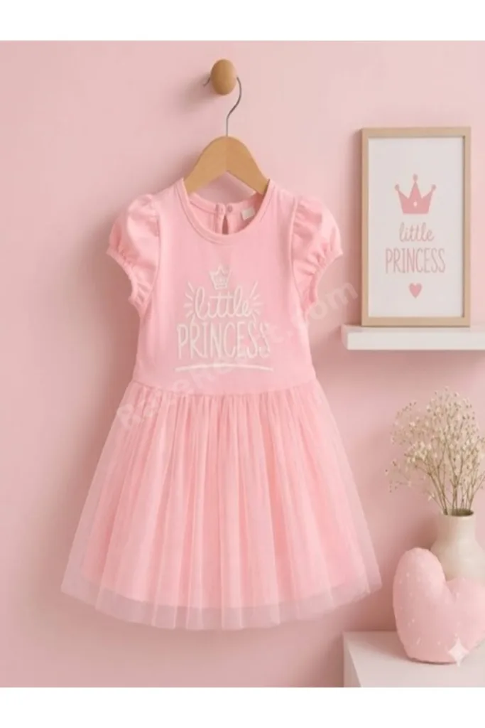Little Princess Tütülü Kız Bebek Elbise – Pudra Pembe Mercan Prenses Model Kabarık Tül Şık Bebek Elbisesi