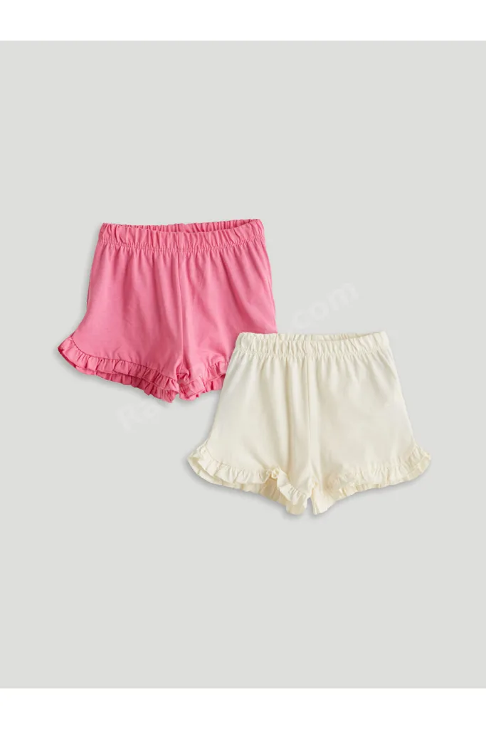 GÜLİS GİYİM'DEN Pembe Beli Lastikli Basic Kız Bebek Şort 2'li