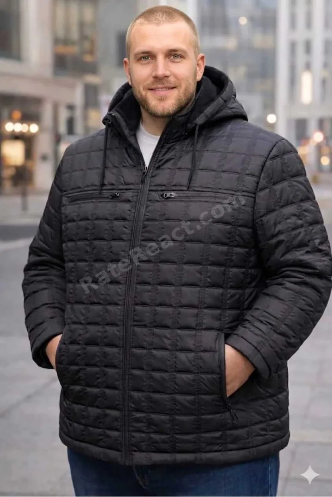 BÜYÜK BEDEN ERKEK seyyar KAPÜŞONLU HAFİF KIŞLIK KAPİTONE MONT,KABAN 4,5,6,7,8XL.