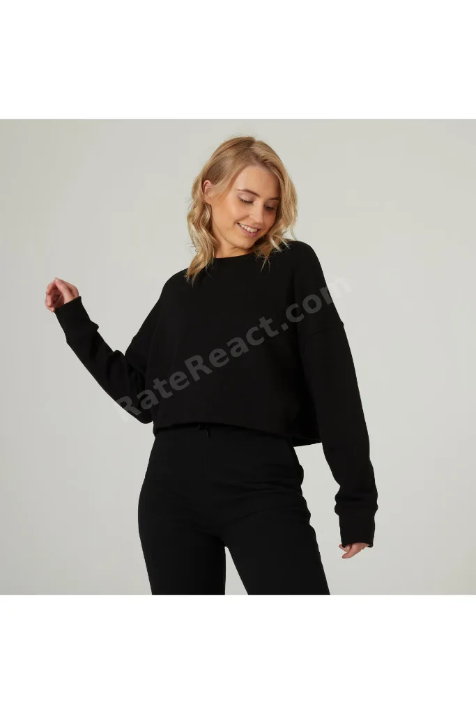 Kadın Siyah Crop Sweatshirt 520 - Fitness