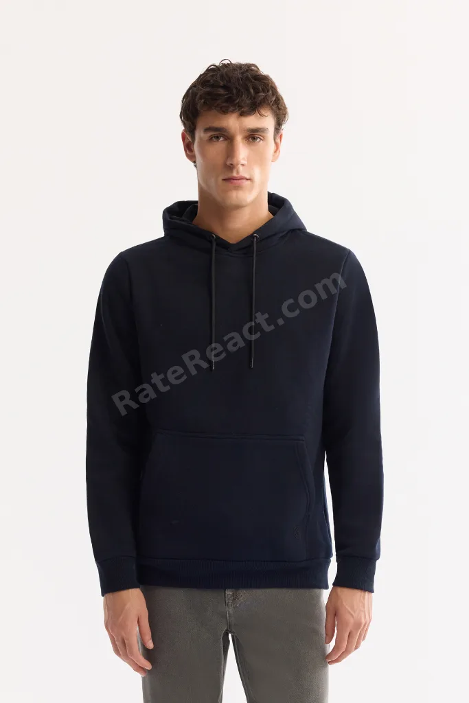 Erkek Lacivert Şardonlu Kumaş Bisiklet Yaka Basic Sweatshirt E001018