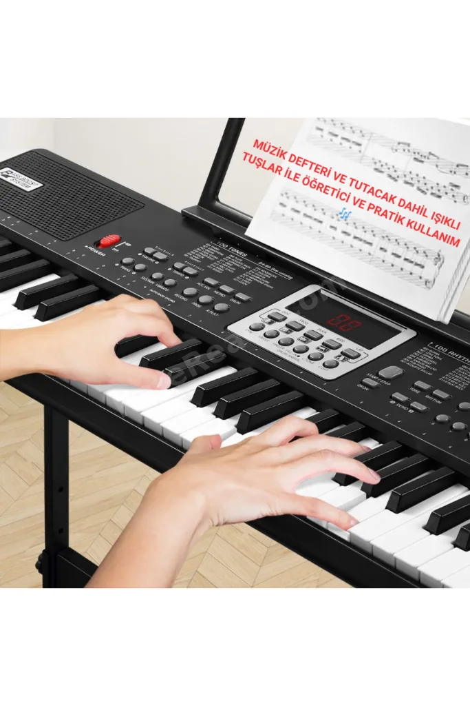 61 Tuşlu Elektronik Org Piyano Stantlı Mikrofonlu Çocuk Adaptör Ritimli Demolu Keyboard