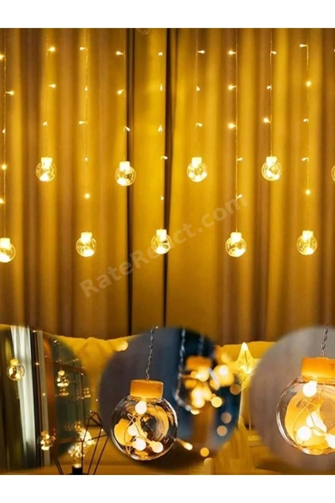 Dekoratif Işıklı Saçaklı Top Perde Led Fişli 8 Fonksiyonlu Günışığı
