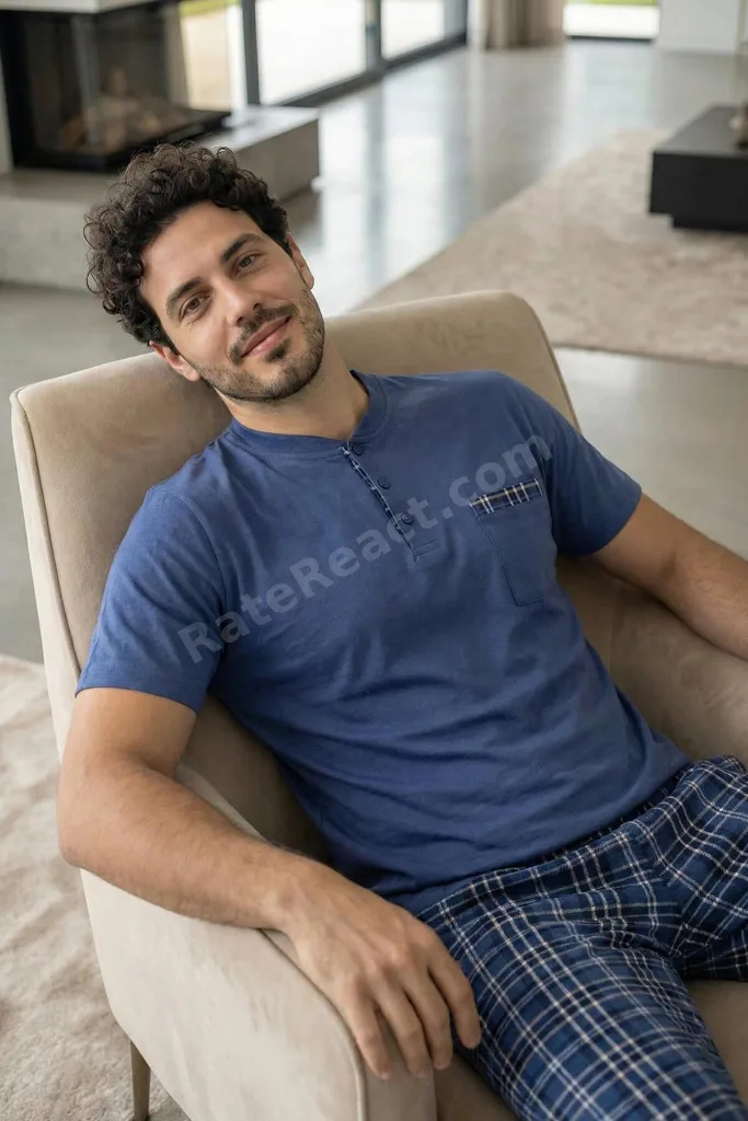 Indigo Blue Kısa Kollu Cep Detaylı Elegant Erkek Pijama Takımı