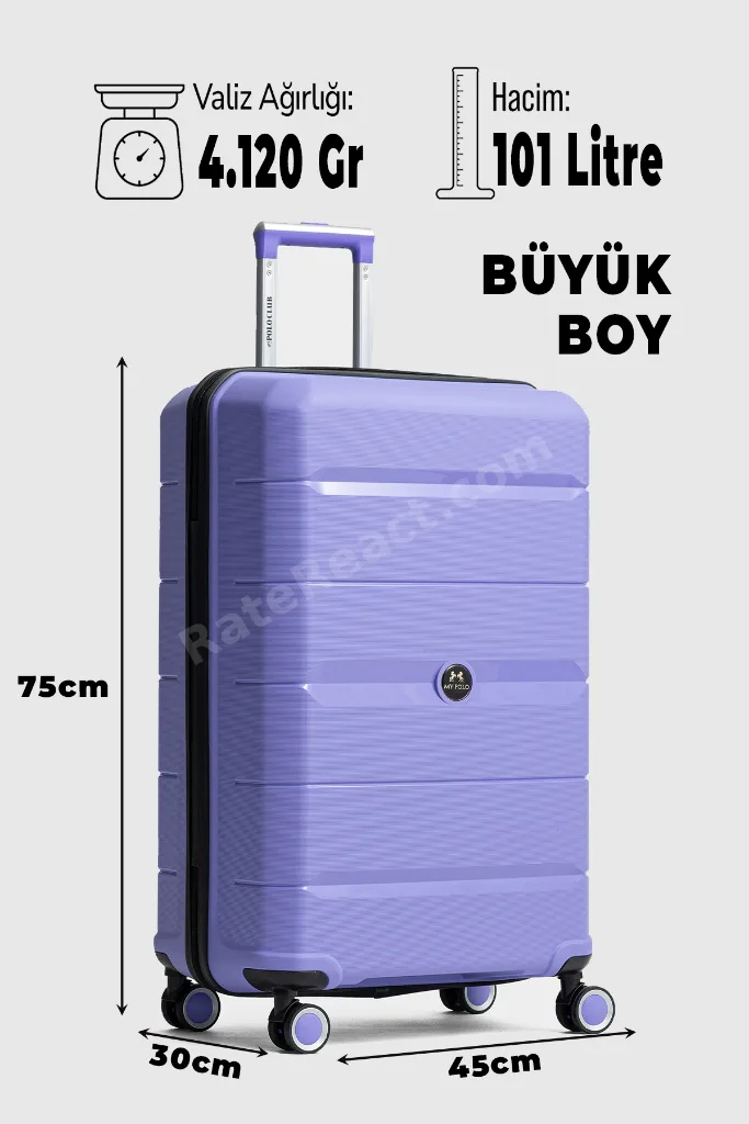Monako 2'li Büyük & Küçük Boy Polipropilen Süper Esnek Kırılmaz Tekerlekli Valiz Bavul Seyahat LİLA