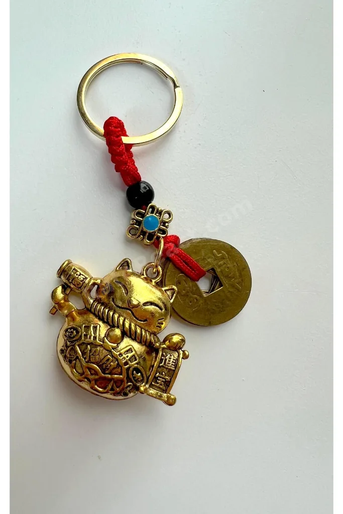 Feng Shui El Sallayan Bereket ve Şans Kedisi (Maneki Neko ) Anahtarlık Model 2