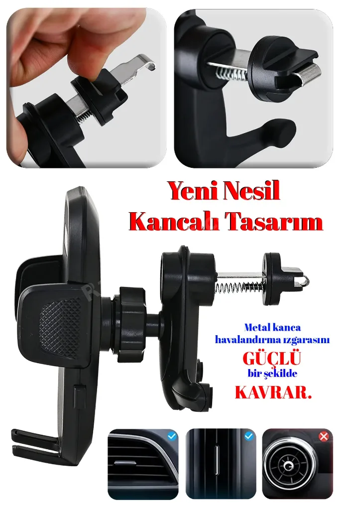 Araç İçi Telefon Tutacağı - Klipsli 360 Dönebilen Araç İçi Klima Izgara Uyumlu Telefon Tutucu