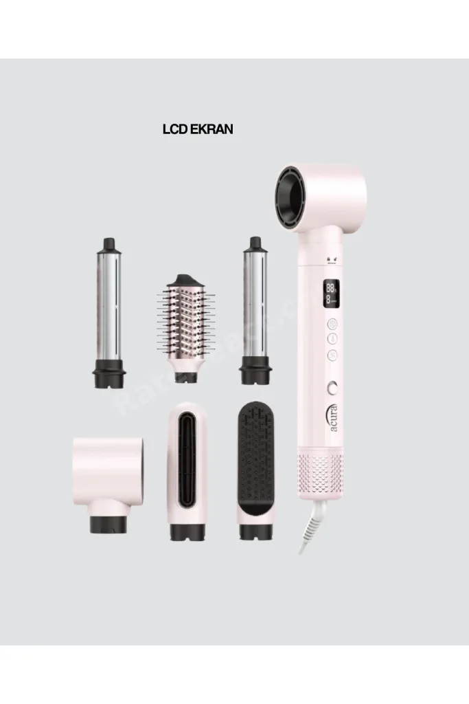 ShopletSell 6-in-1 Saç Şekillendirme Seti Yüksek Hızlı Motor Negatif İyon LCD Ekran 1274129