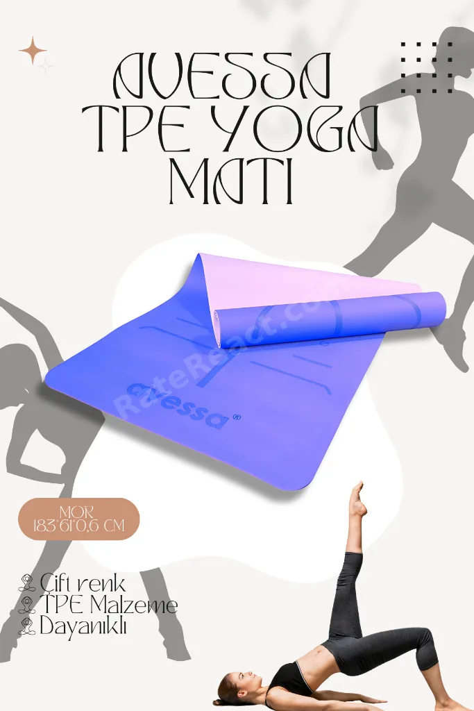 TPE-50 Çift (Taraflı) Renk 0,60 mm Mor Yoga Matı – Kaymaz Yüzey, Yüksek Yoğunluk Pilates Minderi