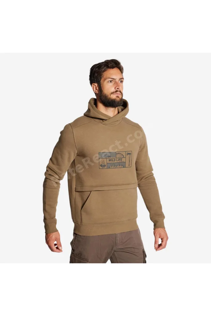 Solognac Erkek Kapüşonlu Sweatshirt - Avcılık ve Doğa Gözlemi - Bej - 500 Logo