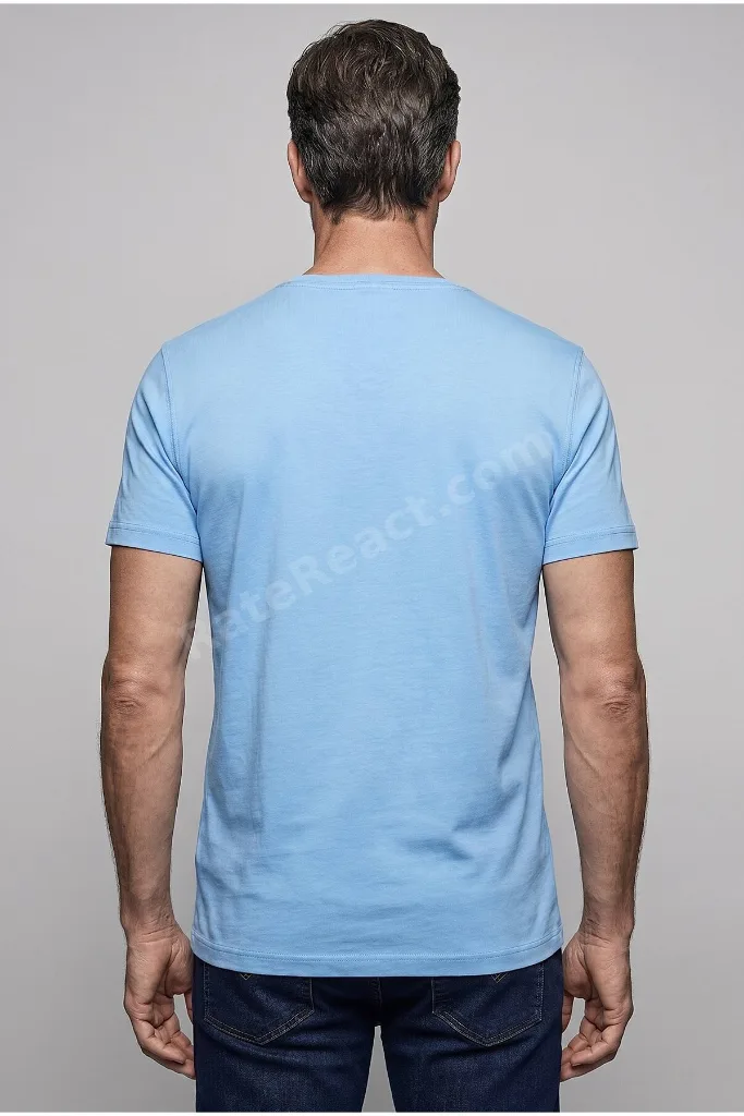 Açık Mavi Bisiklet Yaka T-shirt
