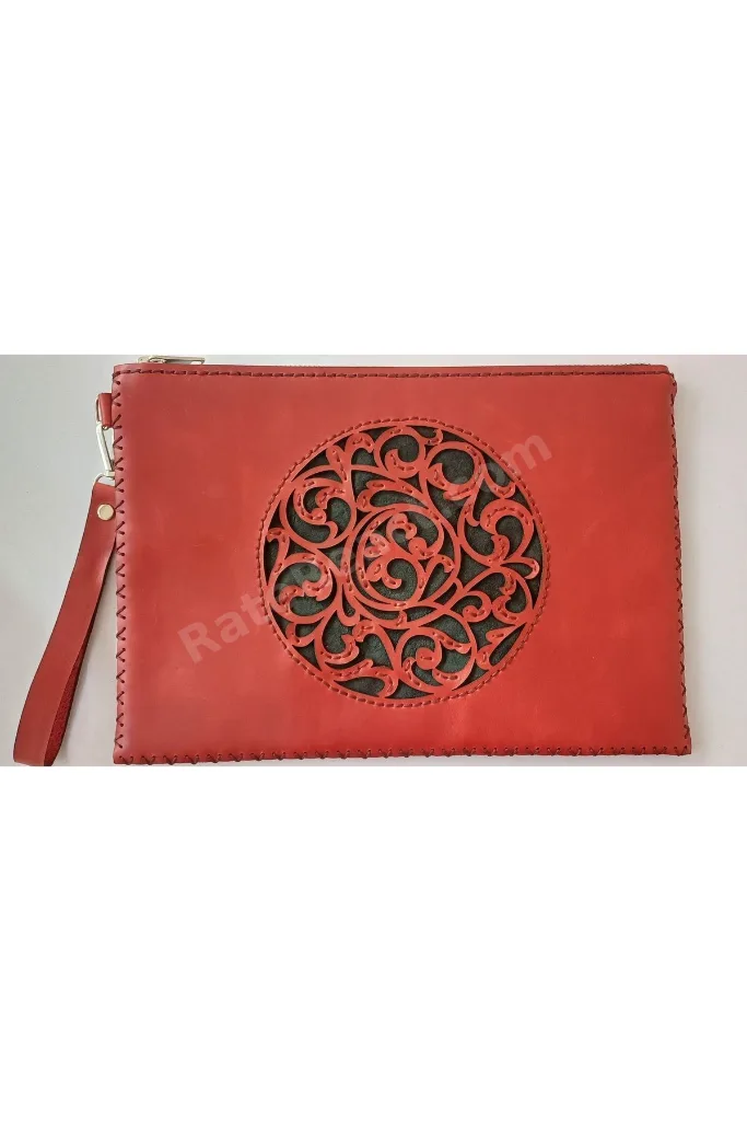 Tasarım Gerçek Deri, El Işlemesi Kırmızı-siyah Portföy&clutch Çanta