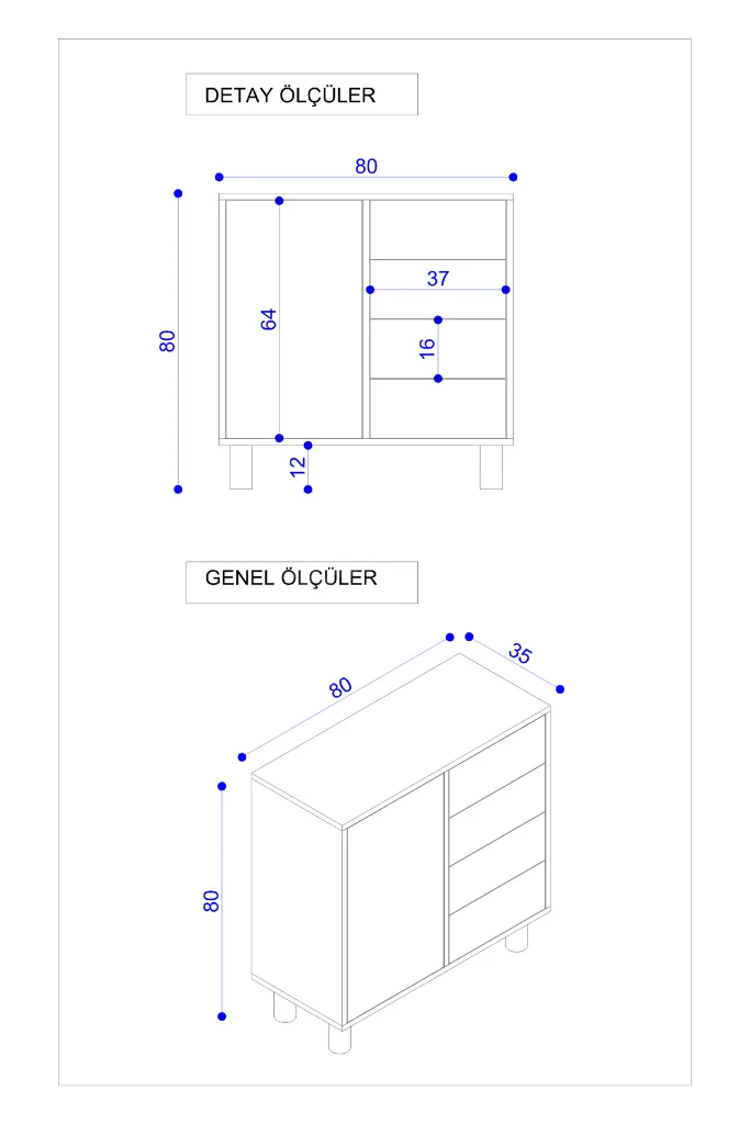 Opal Şifonyer Bohem / Çok Amaçlı Dolap/ Çekmeceli Şifonyer / 4 Çekmeceli Kapaklı Şifonyer