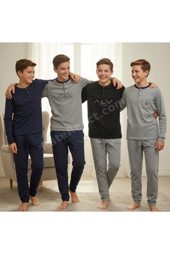 Genç Erkek Pamuklu 4 Adet 2'li Pijama Takımı BB2491
