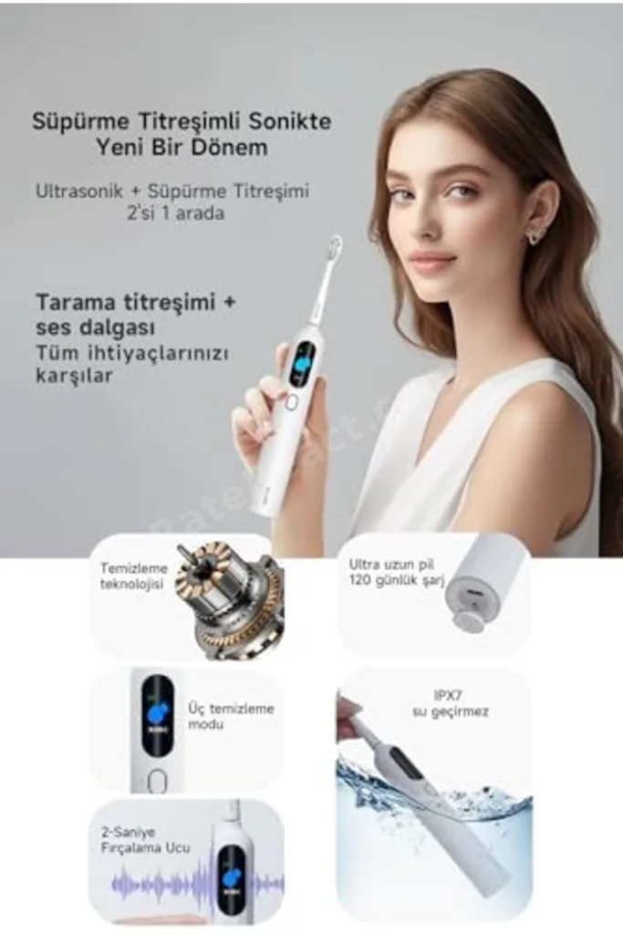 TTKTEKNOLOJİ Ultra Sonik Şarjlı Diş Fırçası 120 Gün Şarj Süresi 6 Adet Başlık (Mavi) TTKTEKNOLOJİ 20