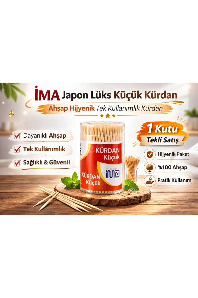 İma Japon Lüks Küçük Kürdan Ahşap Hijyenik Tek Kullanımlık Kürdan 1 Adet