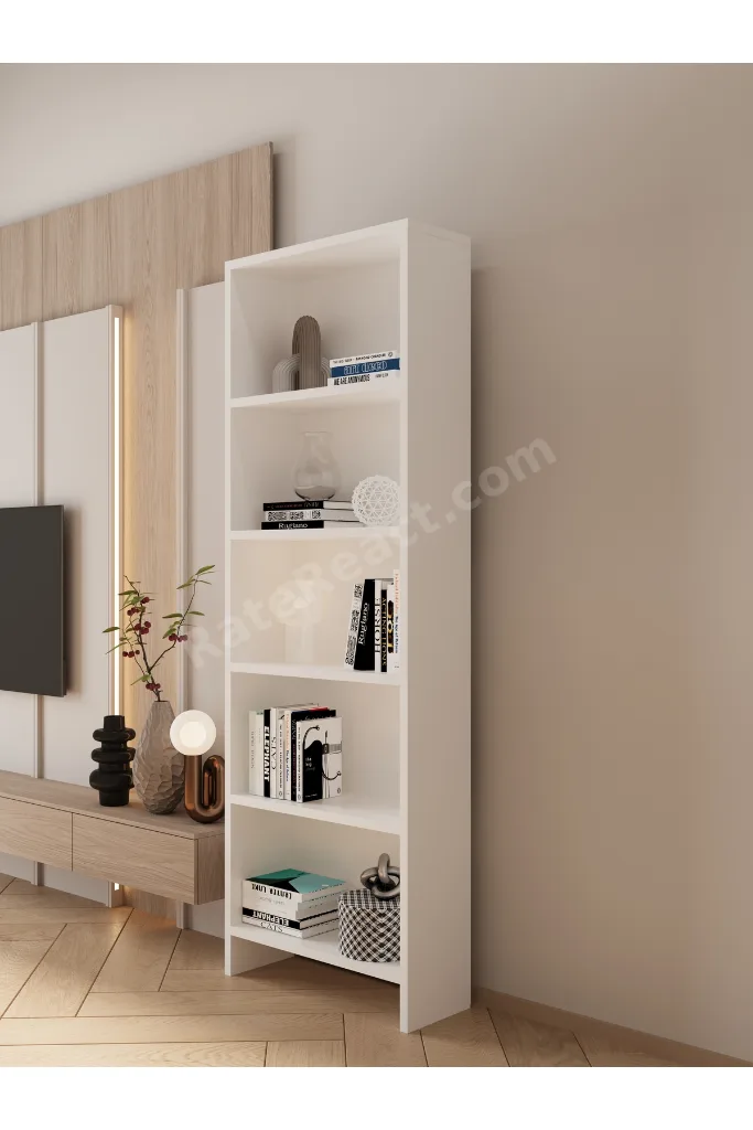 Modern Açık Raf Salon Kitaplığı - 162 cm Dekoratif Aksesuar ve Kitap Düzenleyici, Robot Süpürge Uyumlu 5 Bölmeli Düzenleyici