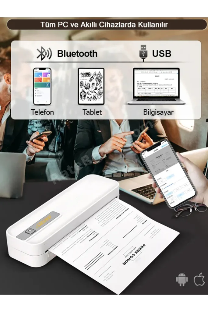 Şarjlı Kablosuz Taşınabilir Yazıcı | Mini Bluetooth Mobil Yazıcı Termal A4 Yazıcı 2600mAh Batarya