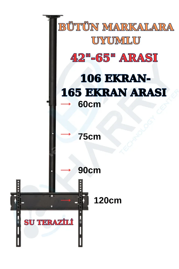 Tüm Marka ve Modelere Uyumlu 42"-65" Arası 106-165 Ekran Lcd Tavan Dönerli Tv Askı Aparatı