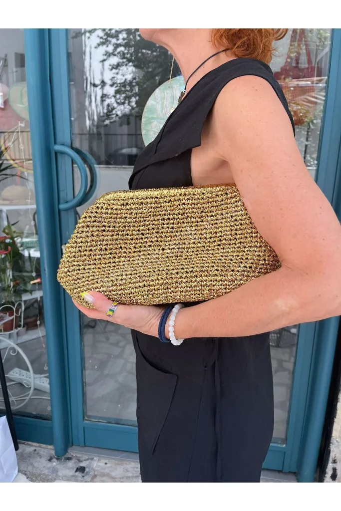burslu gold clutch çanta