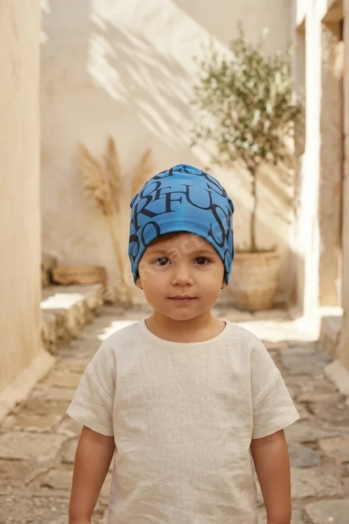 Unisex Siyah M.i Tipografik Desenli Pamuklu Slouchy Bere Şapka - Modern Sokak Stili Tasarım 2-4 Yaş