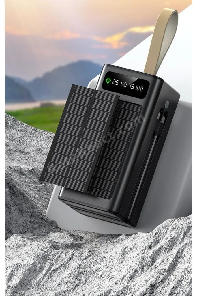Solar 50.000 Mah Güneş Enerjili Led Işıklı Powerbank Şarj Aleti 4xUsb Çıkış Çoklu Şarj Çıkışı Kablo