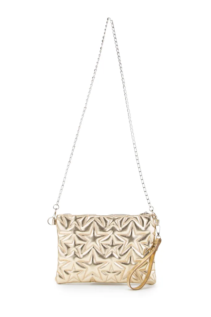 Yıldız Dikişli Clutch Star Kadın Çanta Gold Rugan