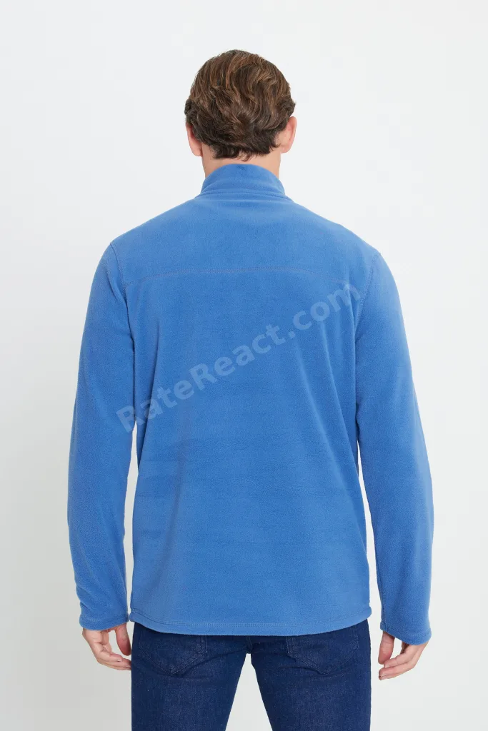 Erkek Indigo Anti-pilling Tüylenme Yapmayan Standart Fit Dik Yaka Soğuk Geçirmez Polar Sweatshirt