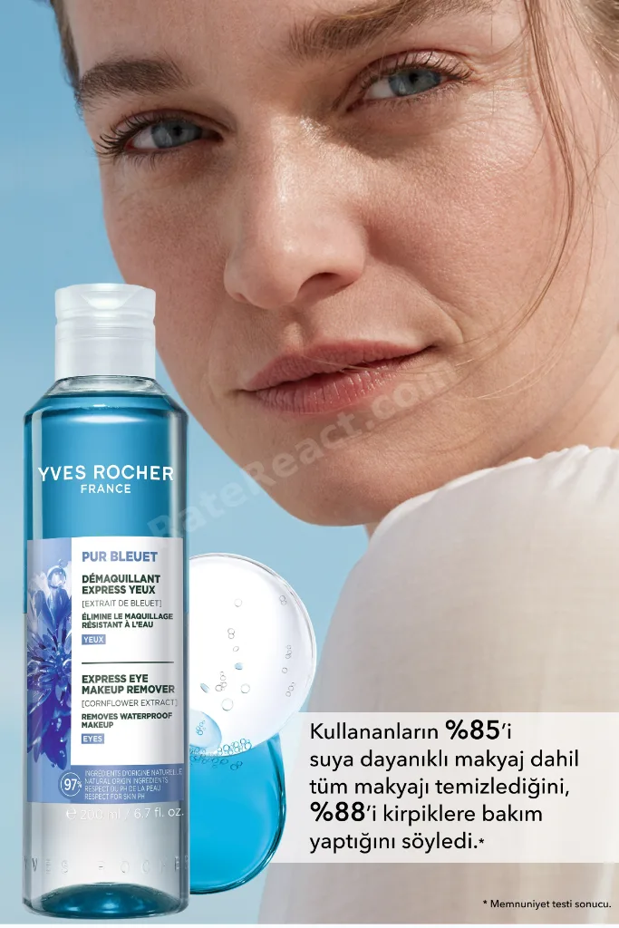 Tüm Ciltler, Çift Fazlı/Yoğun Makyaja Özel, Rahatlatıcı Göz Makyaj Temizleyici-Pur Bleuet-200ml