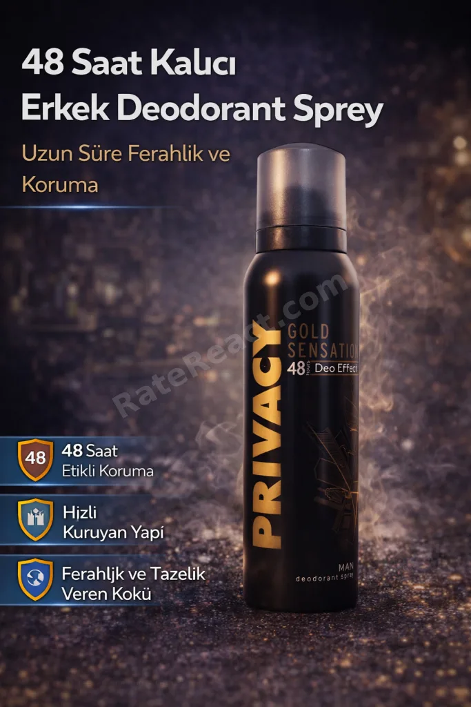 48 Saat Kalıcı Erkek Deodorant Sprey 150 ml Ferah Koku Ter Önleyici Uzun Süre Etkili