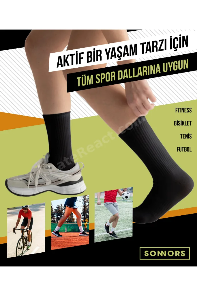 4 Çift Kadın Erkek Spor Çorap Kemer Destekli ve Kompresyon Tenis Çorabı Siyah Beyaz