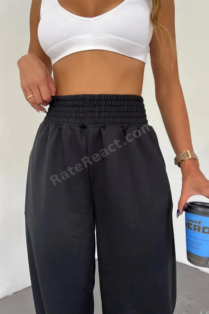 Kadın Jogger Ekstra Yüksek Bel Kompakt Penye Eşofman Altı (Paçası Lastikli Değildir)