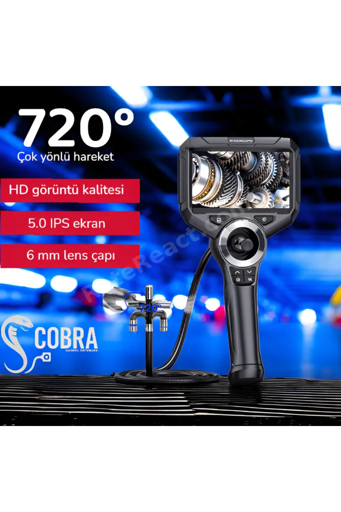Cobra S50 Endoskop kamera 4 yönlü 720 derece oynar başlıklı 1080p HD kalite